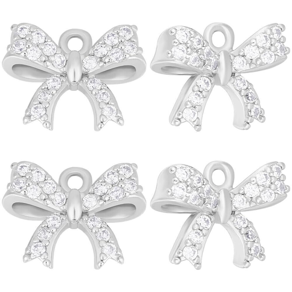 2886 1 Box 12Pcs Bowknot Charms Cubic Zirconia Bow Dangle Platinum Color